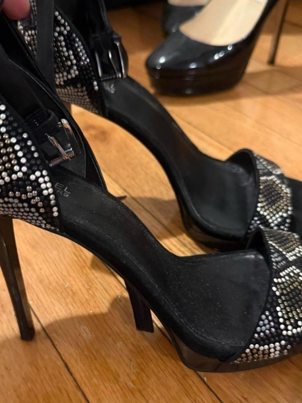 Michael Kors Black Snake-Embellished Stiletto Sandals